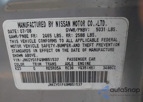 2009 Infiniti M35X из США, поврежденный, VIN JNKCY01F49M851537